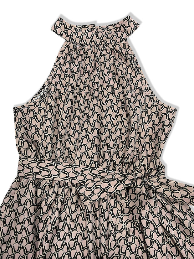 Tied Printed Sleeveless Tiered Dress