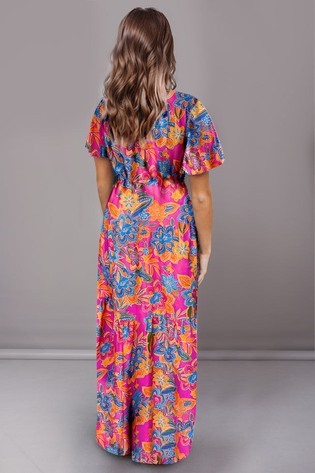 Printed Short Sleeve Maxi Dress