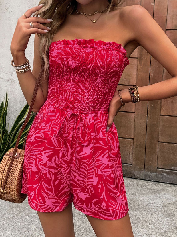 Printed Tube Romper with Pockets
