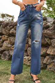 Distressed Button Loose Fit Jeans