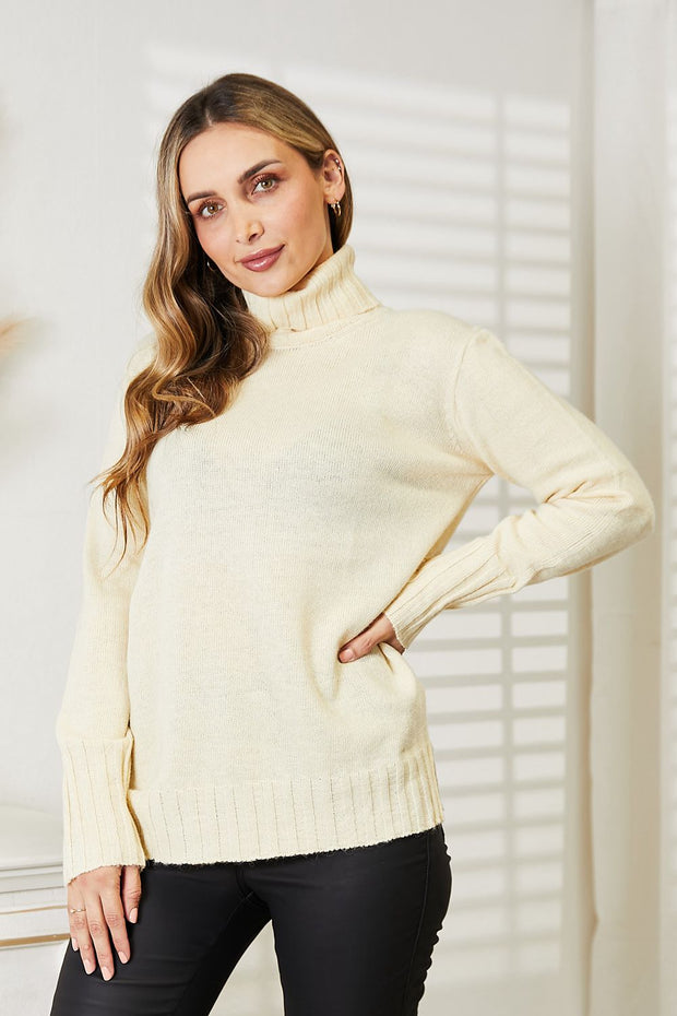 Full Size Turtleneck Sweater with Side Slit