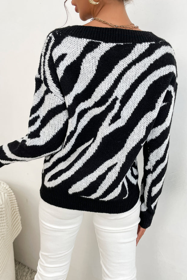 Zebra Print V-Neck Sweater