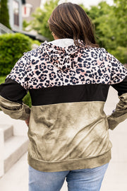 Plus Size Leopard Print Hoodie with Pocket