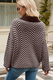 Stripe Collar Neck Pullover Sweater
