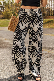 Printed Drawstring Wide Waist Pants with Pockets