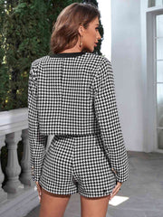 Houndstooth Button Top and Shorts Set