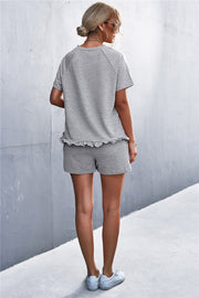 Raglan Sleeve Shorts Set with Pockets