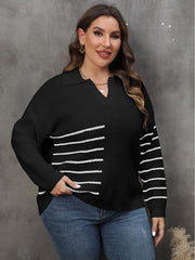 Plus Size Stripe V-Neck Sweater