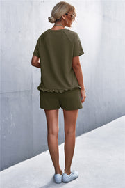 Raglan Sleeve Shorts Set with Pockets