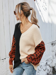 Leopard V-Neck Tunic Pullover Sweater