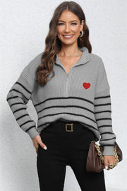 Stripe Zip-Up Long Sleeve Sweater