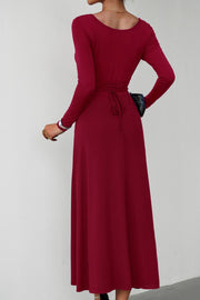Long Sleeve Lace-Up Maxi Dress