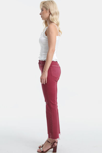 Full Size High Waist Distressed Flare Jeans