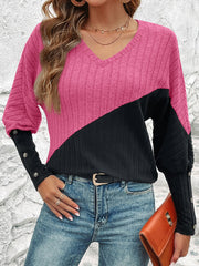 Button V-Neck Sweater