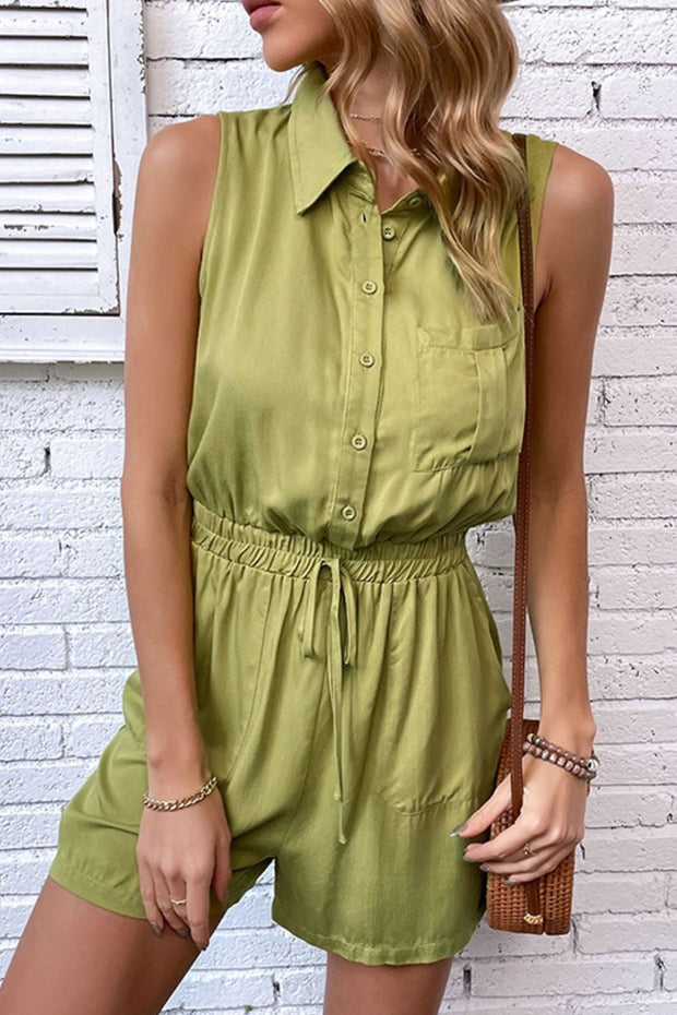 Collar Neck Sleeveless Romper with Pockets