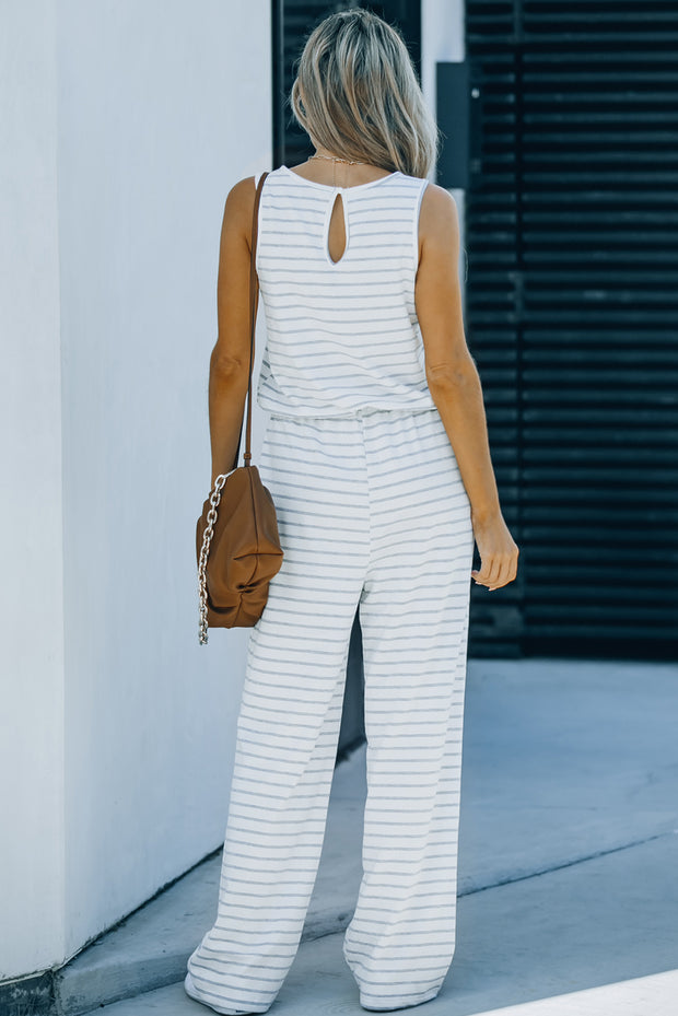 Stripe Sleeveless Jumpsuit with Pockets
