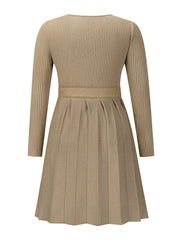 Tie Front Pleated Sweater Dress