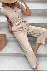 Capped Sleeve Belted Jumpsuit