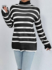 Stripe Turtleneck Long Sleeve Sweater