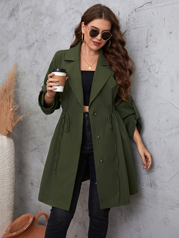 Plus Size Roll-Tab Sleeve Trench Coat