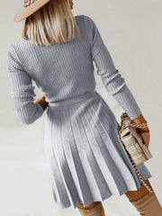 Tie Front Pleated Sweater Dress