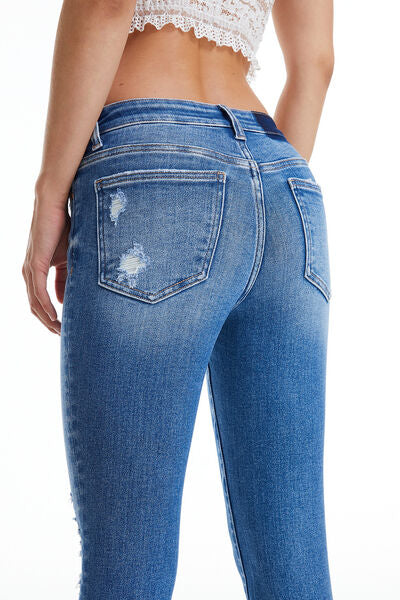 Full Size Mid Waist Distressed Jeans