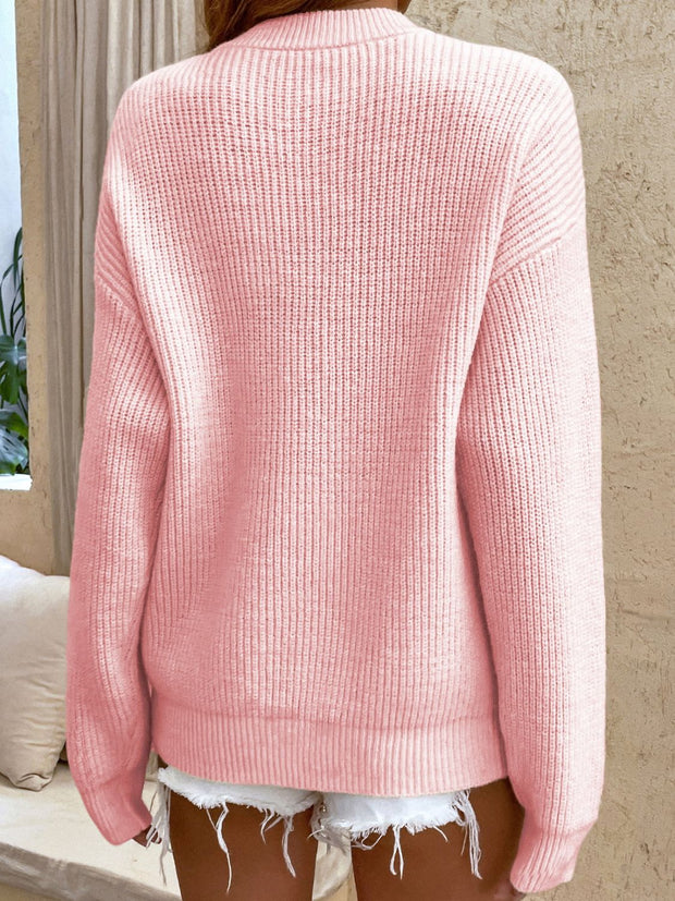 Round Neck Button-Down Sweater