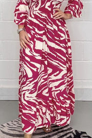 Printed Flounce Sleeve Maxi Dress