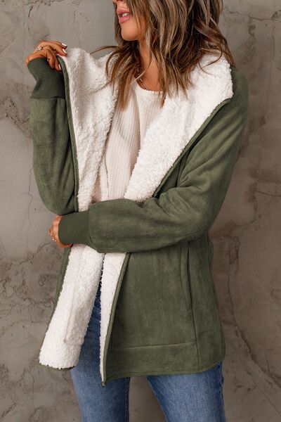 Open Front Sherpa Jacket with Pockets