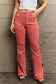 Full Size High Waist Side Slit Flare Jeans