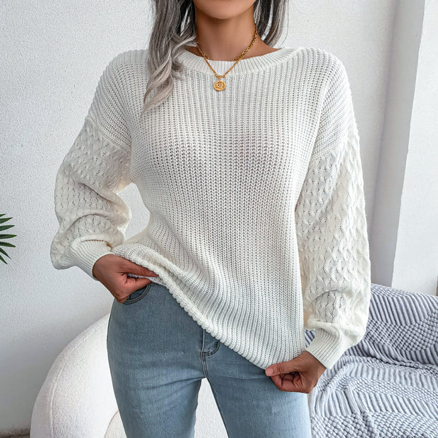 Mixed Knit Round Neck Sweater