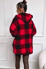 Plaid Long Sleeve Hooded Coat
