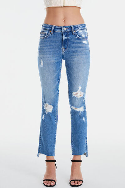 Full Size Mid Waist Distressed Jeans
