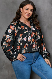 Plus Size Printed Long Sleeve Blouse