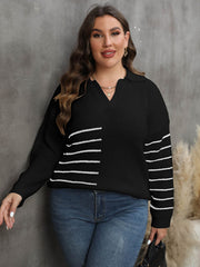 Plus Size Stripe V-Neck Sweater