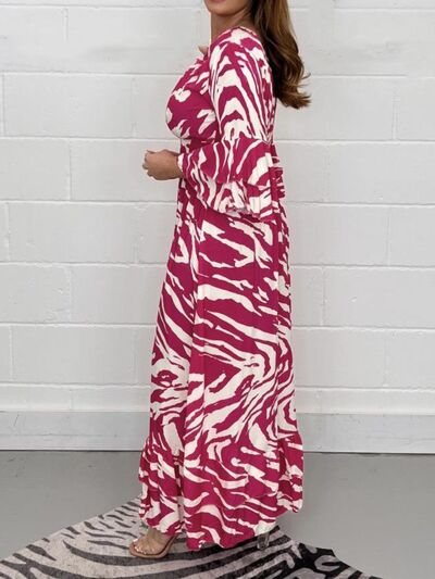 Printed Flounce Sleeve Maxi Dress
