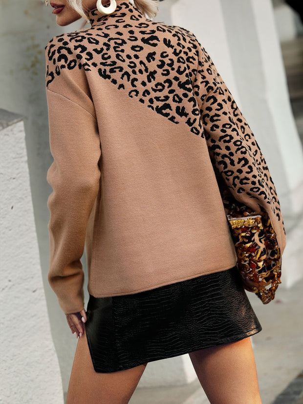 Leopard Mock Neck Sweater