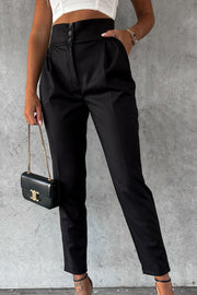 High Waist Buttoned Pocketed Long Pants