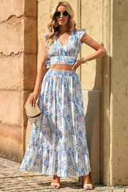 Printed Tie Back Crop Top and Maxi Skirt Set