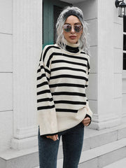 Stripe Slit Turtleneck Sweater
