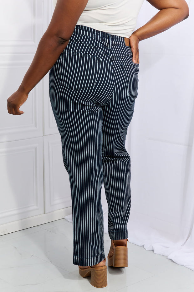 Full Size High Waisted Tummy Control Striped Straight Jeans