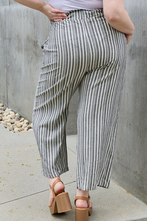 Full Size Paperbag Waist Striped Culotte Pants