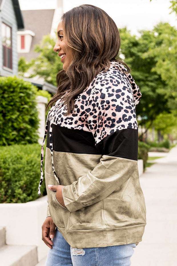 Plus Size Leopard Print Hoodie with Pocket