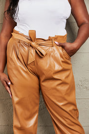 Full Size Faux Leather Paper bag Waist Pants