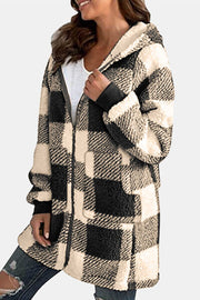 Plaid Long Sleeve Hooded Coat