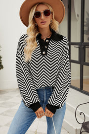 Stripe Collar Neck Pullover Sweater