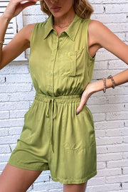 Collar Neck Sleeveless Romper with Pockets