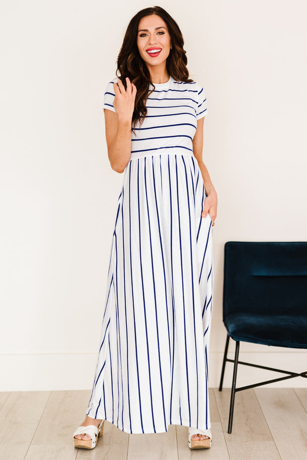 Stripe Short Sleeve Maxi Dress