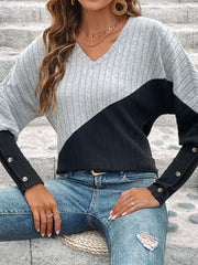 Button V-Neck Sweater