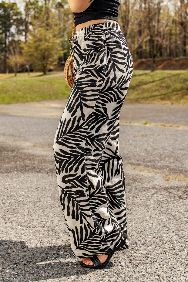 Printed Drawstring Wide Waist Pants with Pockets